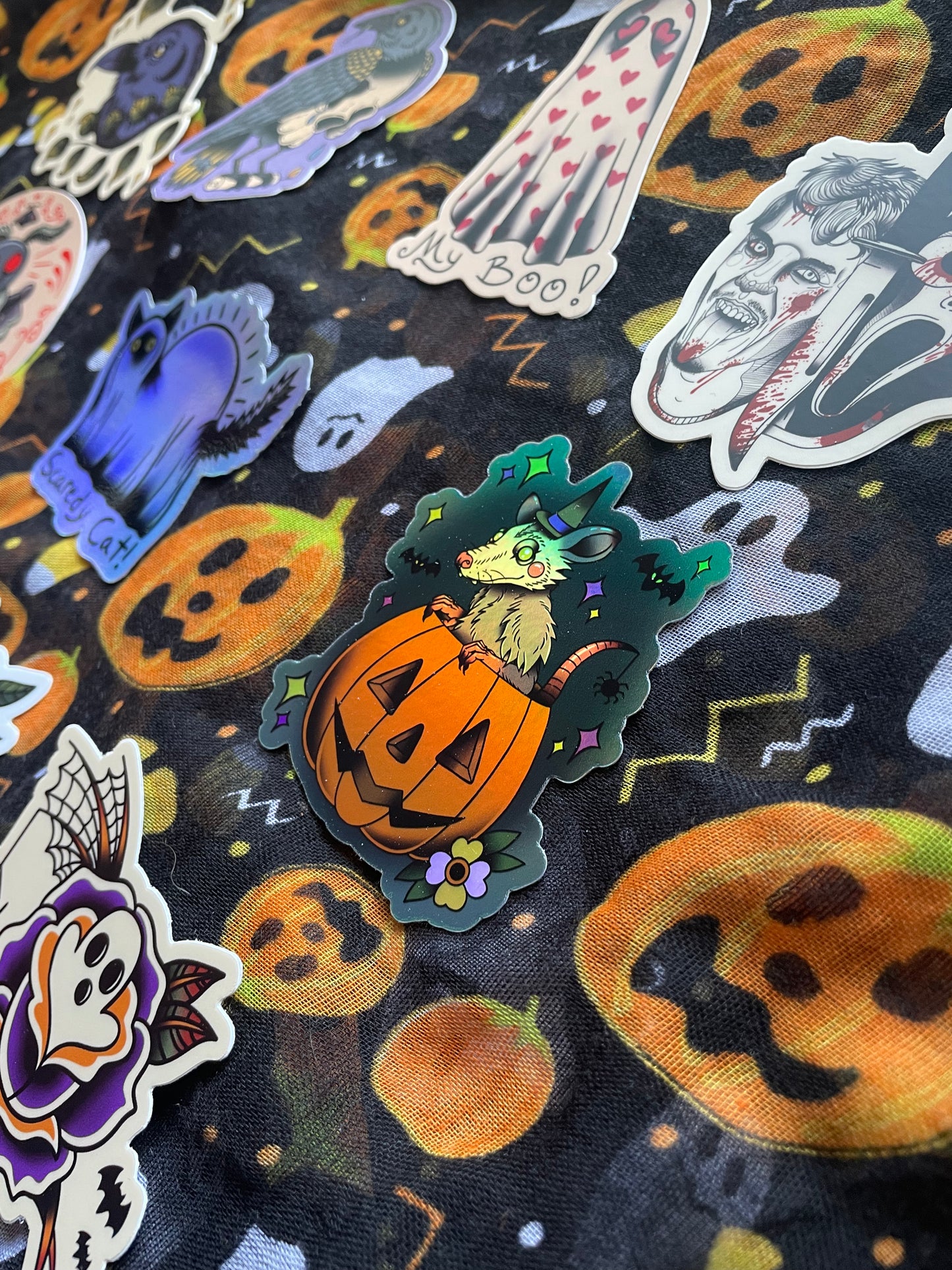 Holographic Pumpkin Possum Sticker