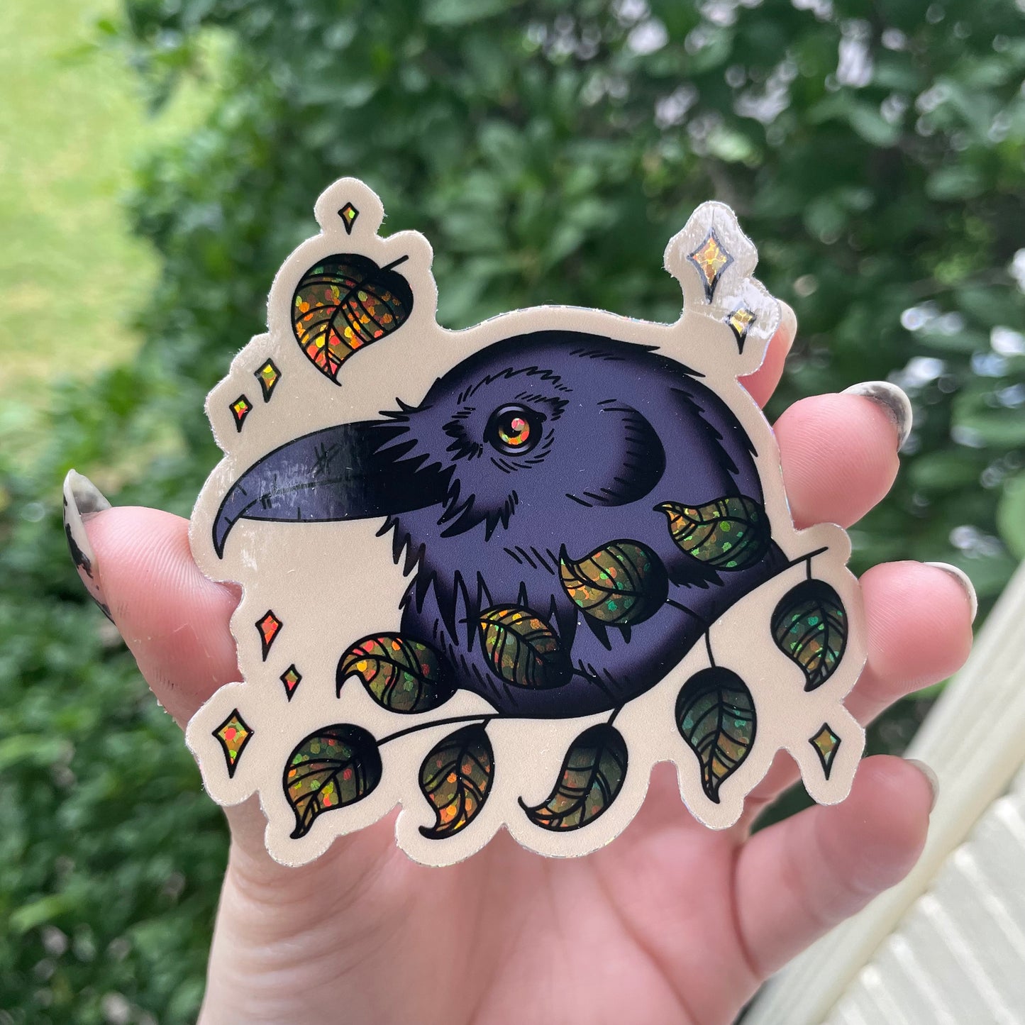 Floral Raven Head Sticker