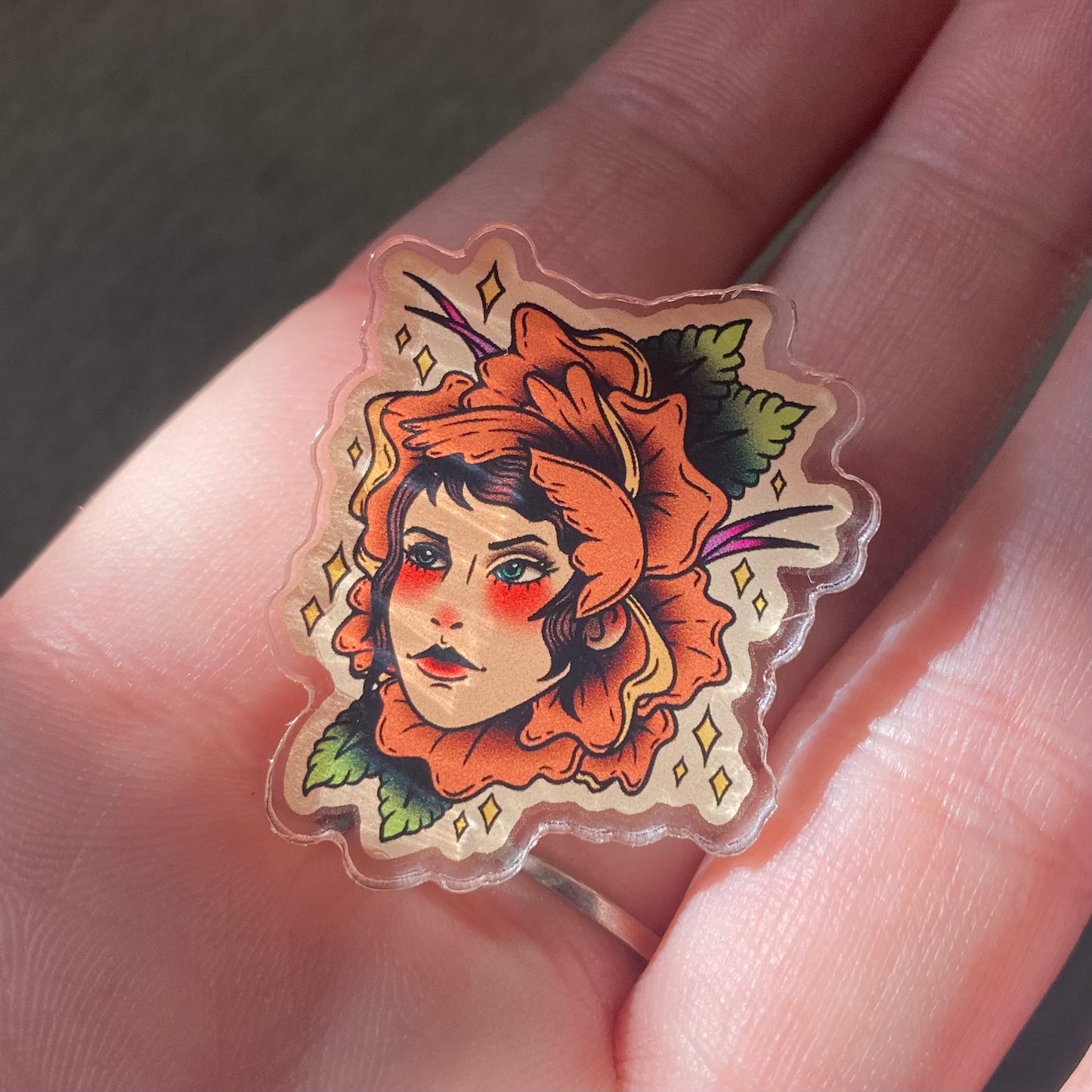 Flower Head Girl Pin