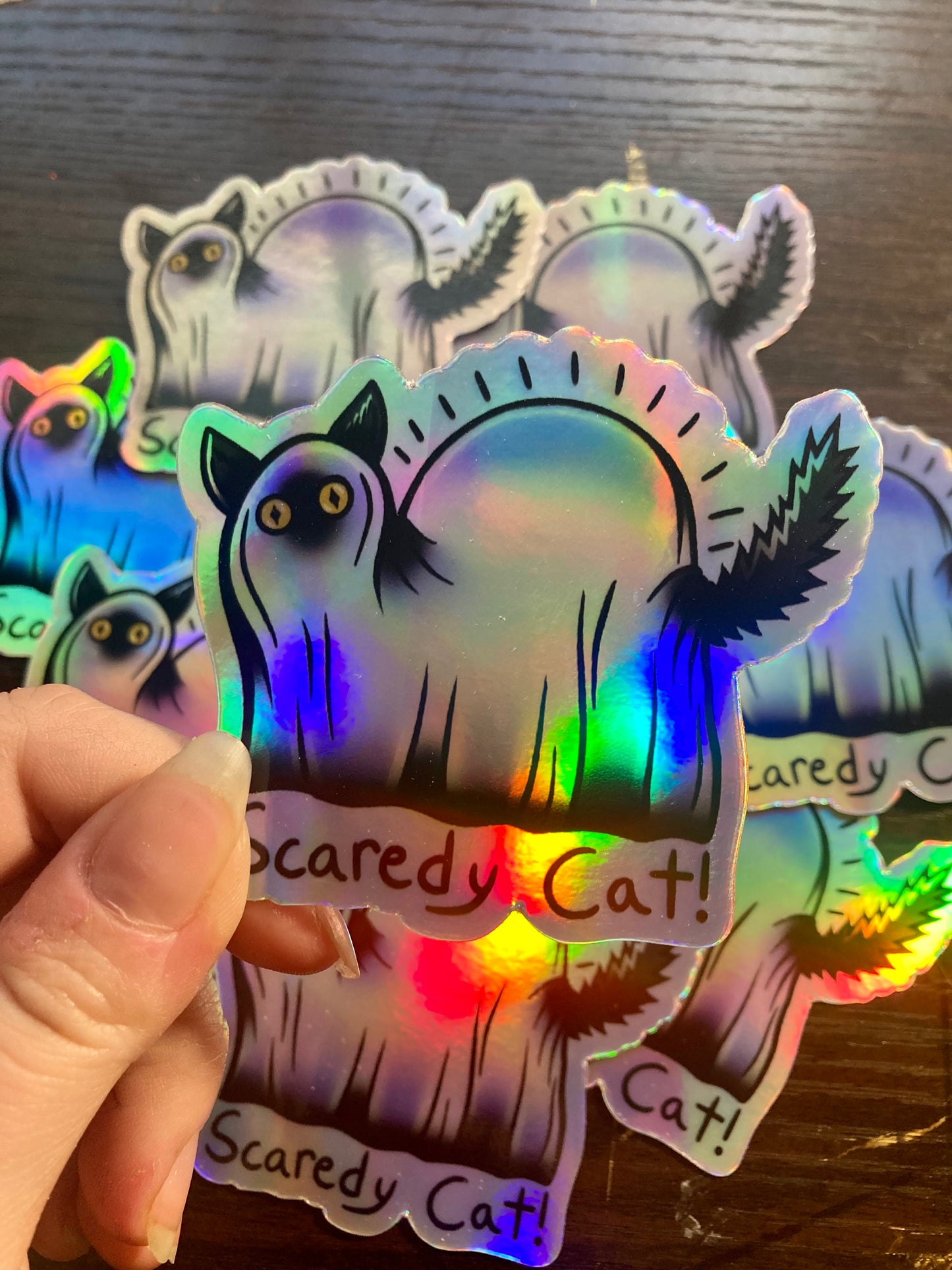 Holographic Scaredy Cat Sticker