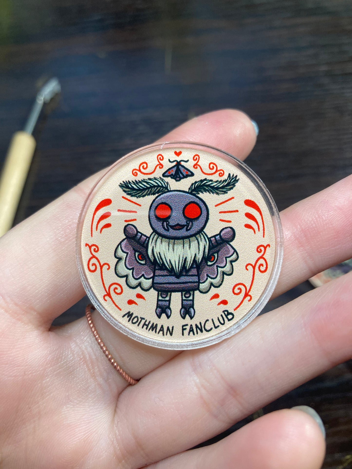 Mothman Fan Club Acrylic Pin