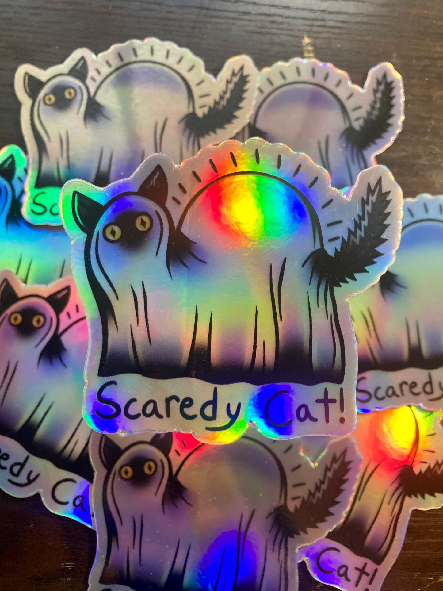 Holographic Scaredy Cat Sticker